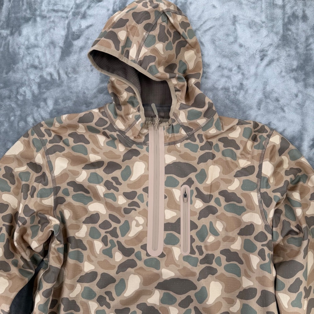Burlebo Mens Retro Duck Camo 1/4 Zip Performance Hoodie Water Repellent Large
